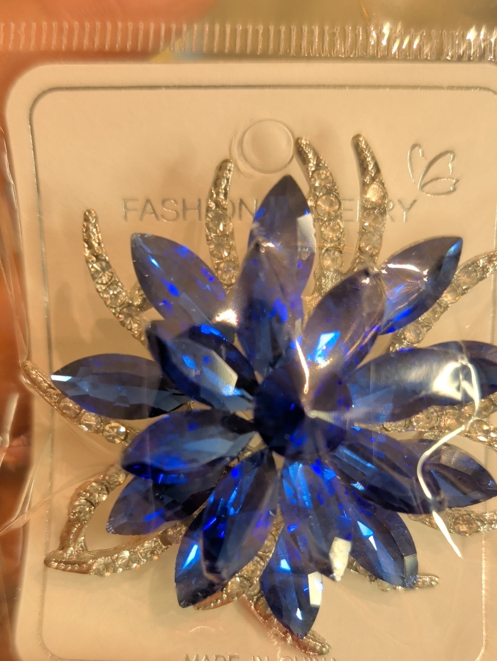 Fashion Jewelry Blue Crystal Flower Brooch